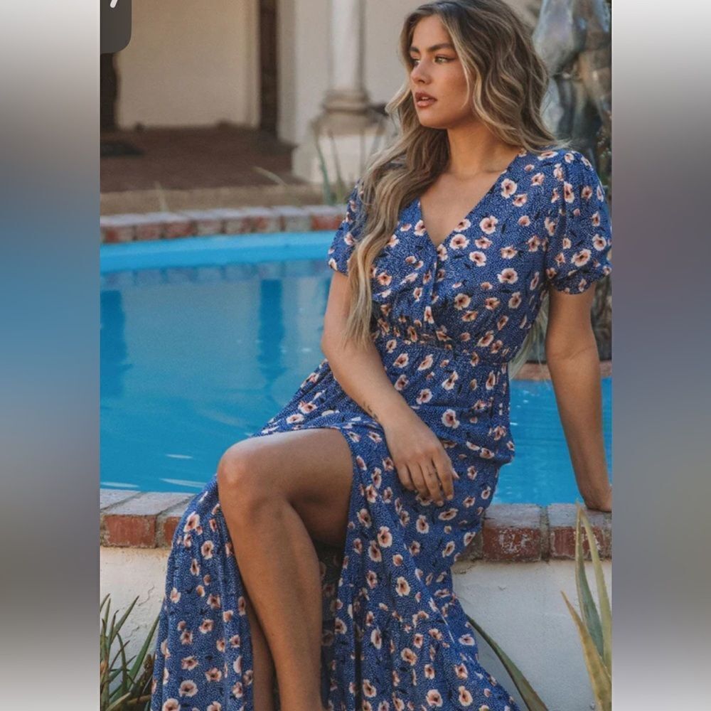 LoveStitch Floral Blue Maxi Dress